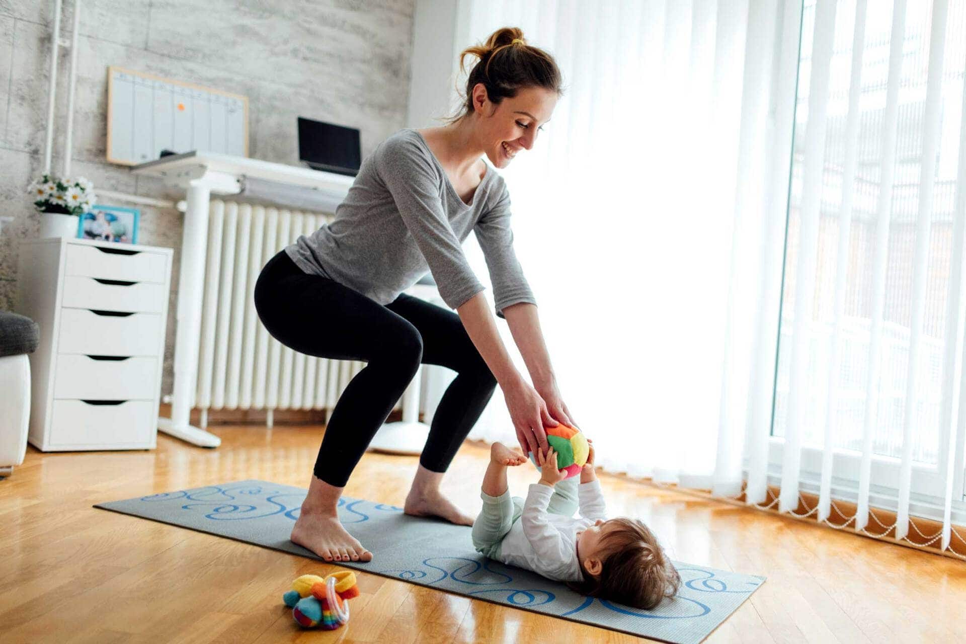 Mom exercising with baby